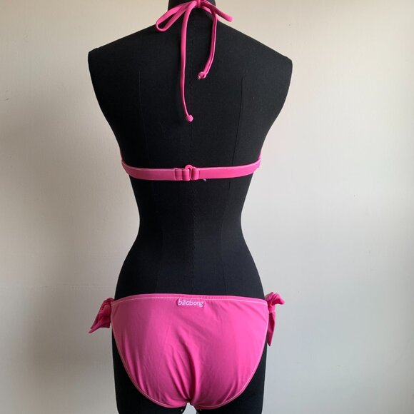 Billabong BLUE CRUSH era Vintage bikini solid pink halter top set RARE - Picture 2 of 8